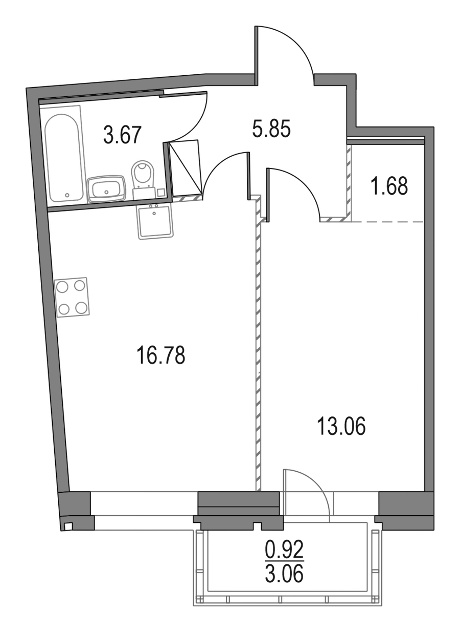 1-комнатная квартира 41.04 м², 5/13 эт., ЖК «Приморский квартал»
